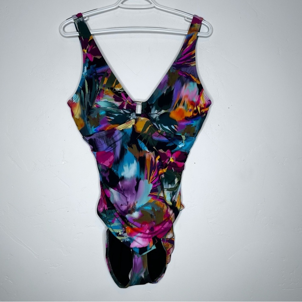 NWT Lauren Ralph Lauren Multicolor Jewel Tone Floral One Piece‎ Swimsuit Size 14